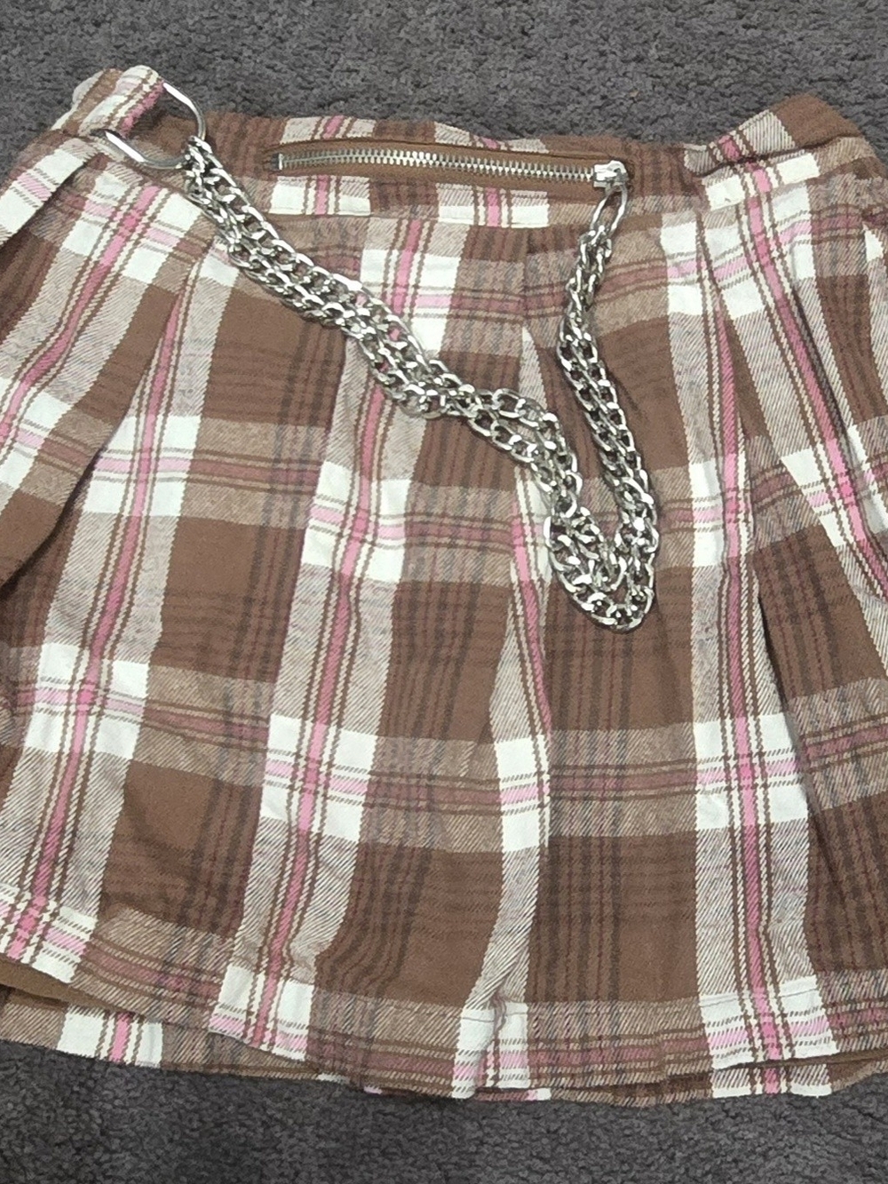 Forever 21 Brown Plaid Mini Skirt with Pink and Cream Stripes